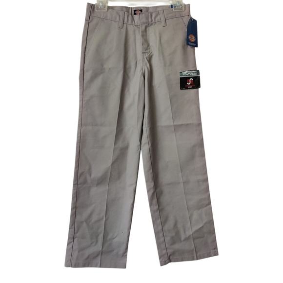 DICKIES Flat Front Pants 10 Husky Classic Fit Straight Leg Khaki Boys - Picture 1 of 11